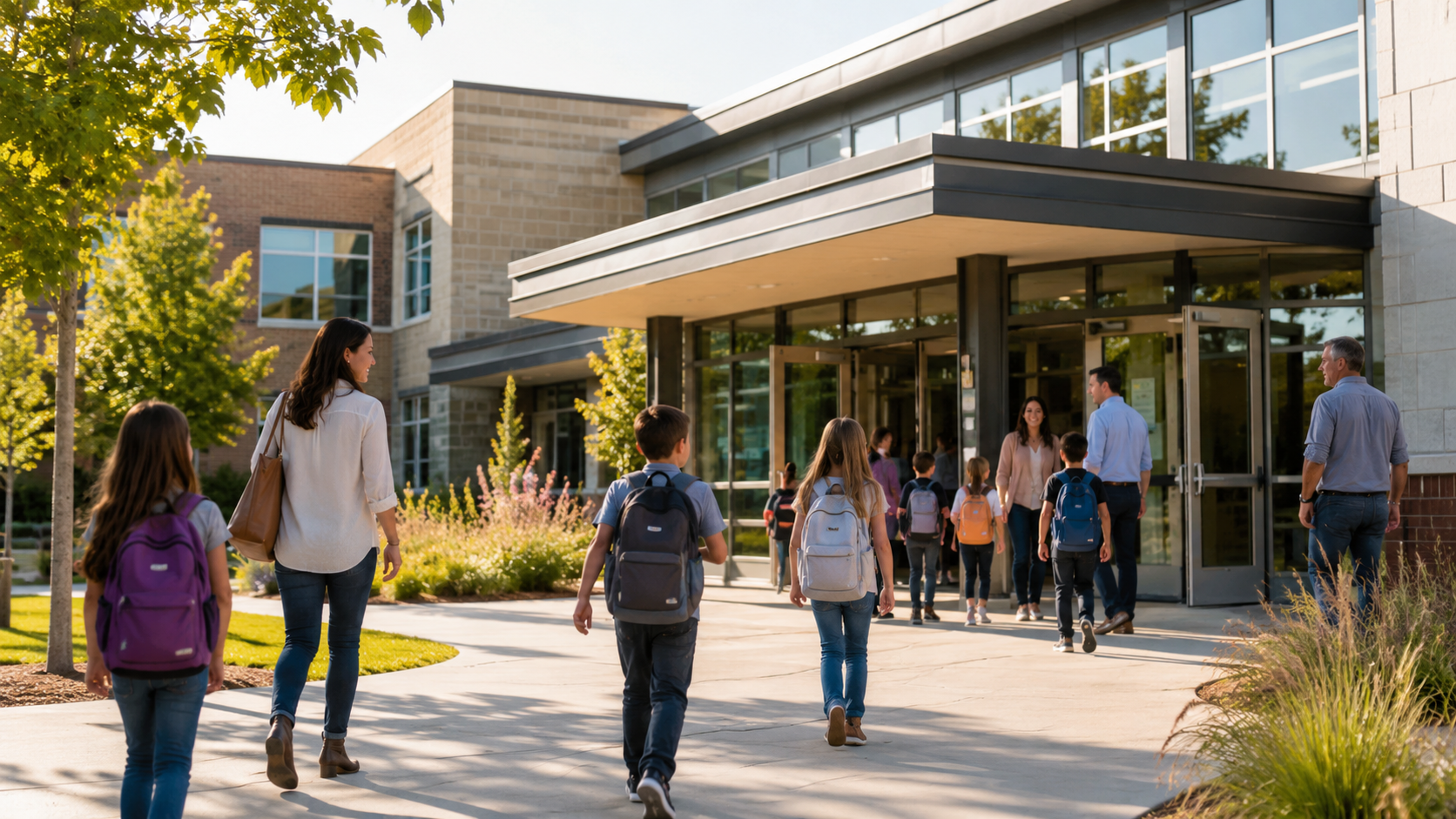 Students arriving at school